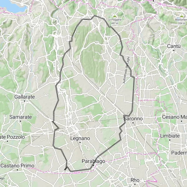 Mapa miniatúra "Road Busto Garolfo - Parabiago" cyklistická inšpirácia v Lombardia, Italy. Vygenerované cyklistickým plánovačom trás Tarmacs.app