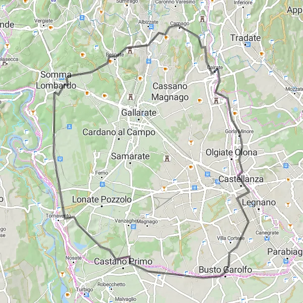 Karten-Miniaturansicht der Radinspiration "Panoramablick entlang der Straßen um Busto Garolfo" in Lombardia, Italy. Erstellt vom Tarmacs.app-Routenplaner für Radtouren