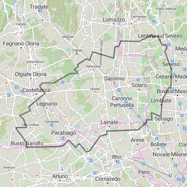Miniaturní mapa "Cyklistická trasa Villa Cortese - Busto Garolfo" inspirace pro cyklisty v oblasti Lombardia, Italy. Vytvořeno pomocí plánovače tras Tarmacs.app