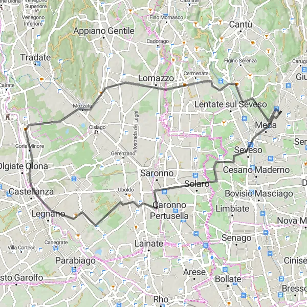 Kartminiatyr av "Cykla genom Meda och Castellanza" cykelinspiration i Lombardia, Italy. Genererad av Tarmacs.app cykelruttplanerare