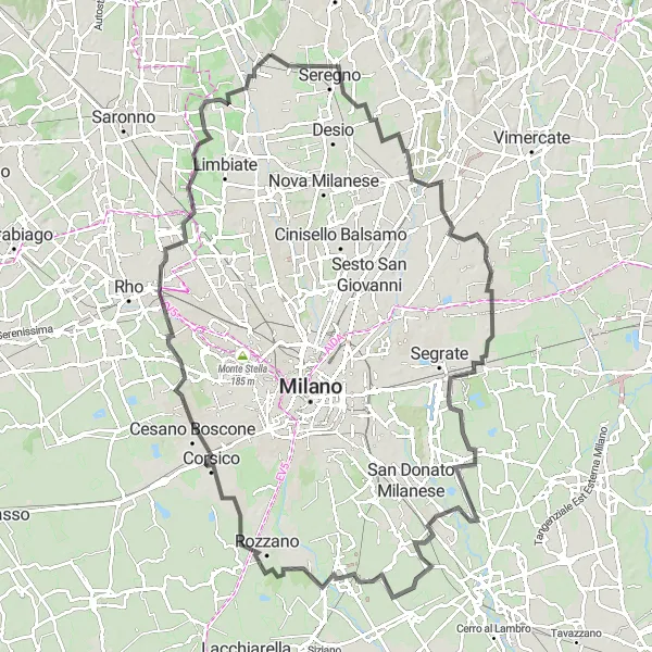 Mapa miniatúra "Výlet cez Monzu a Arese" cyklistická inšpirácia v Lombardia, Italy. Vygenerované cyklistickým plánovačom trás Tarmacs.app