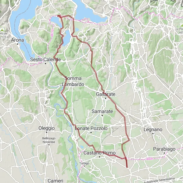 Kartminiatyr av "Grusvägsmaraton kring Cadrezzate" cykelinspiration i Lombardia, Italy. Genererad av Tarmacs.app cykelruttplanerare