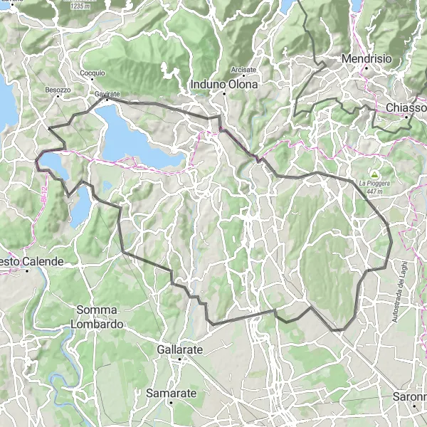 Map miniature of "Brebbia and Casale Litta Tour" cycling inspiration in Lombardia, Italy. Generated by Tarmacs.app cycling route planner