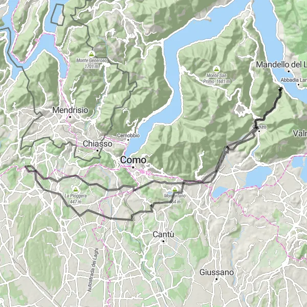 Miniature de la carte de l'inspiration cycliste "Parcours des Montagnes de Lombardie" dans la Lombardia, Italy. Générée par le planificateur d'itinéraire cycliste Tarmacs.app