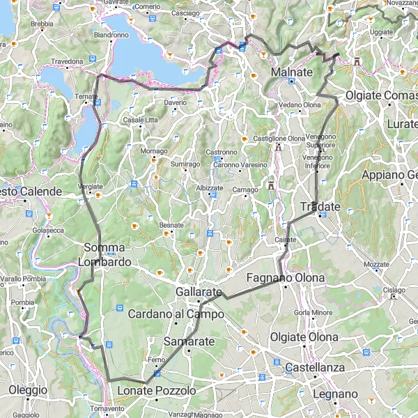 Kartminiatyr av "Utforska Varese och Monte Morone" cykelinspiration i Lombardia, Italy. Genererad av Tarmacs.app cykelruttplanerare