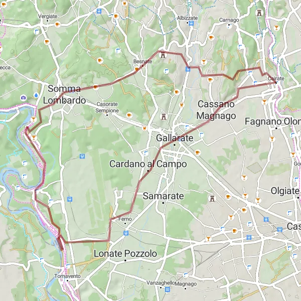 Miniatura della mappa di ispirazione al ciclismo "Gravel Cairate - Somma Lombardo loop" nella regione di Lombardia, Italy. Generata da Tarmacs.app, pianificatore di rotte ciclistiche