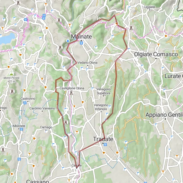 Mapa miniatúra "Gravelový okruh okolo Castiglione Olona a Tradate" cyklistická inšpirácia v Lombardia, Italy. Vygenerované cyklistickým plánovačom trás Tarmacs.app