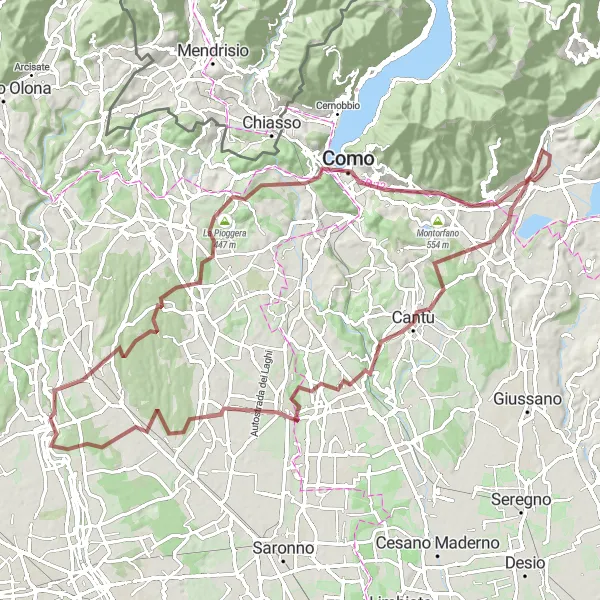 Kartminiatyr av "Grusvägar kring Como" cykelinspiration i Lombardia, Italy. Genererad av Tarmacs.app cykelruttplanerare