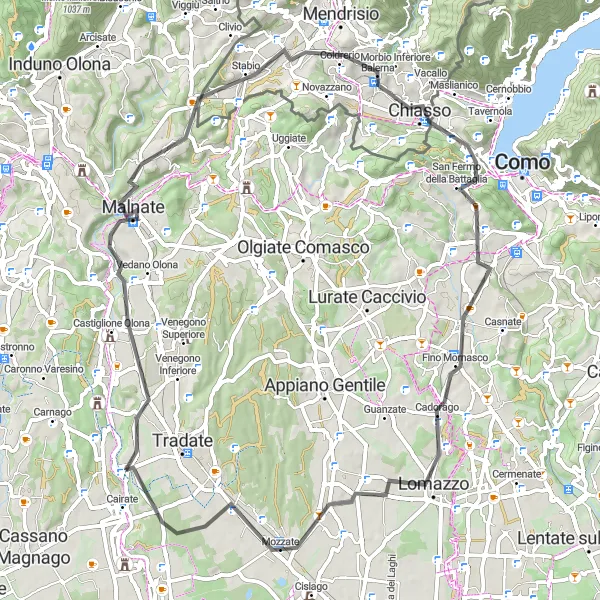 Mapa miniatúra "Okruh na bicykli s výstupom cez Castiglione Olona" cyklistická inšpirácia v Lombardia, Italy. Vygenerované cyklistickým plánovačom trás Tarmacs.app