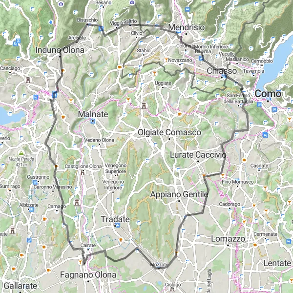 Miniature de la carte de l'inspiration cycliste "Boucle Route Versatile" dans la Lombardia, Italy. Générée par le planificateur d'itinéraire cycliste Tarmacs.app