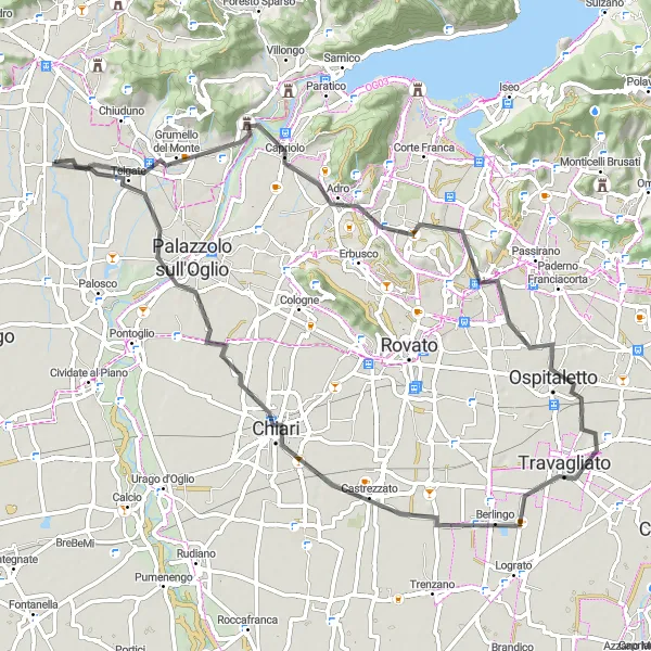 Kartminiatyr av "Road Trip till Chiari" cykelinspiration i Lombardia, Italy. Genererad av Tarmacs.app cykelruttplanerare