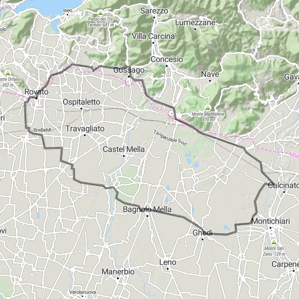 Kartminiatyr av "Rovato og Monte Rotondo runde" sykkelinspirasjon i Lombardia, Italy. Generert av Tarmacs.app sykkelrutoplanlegger