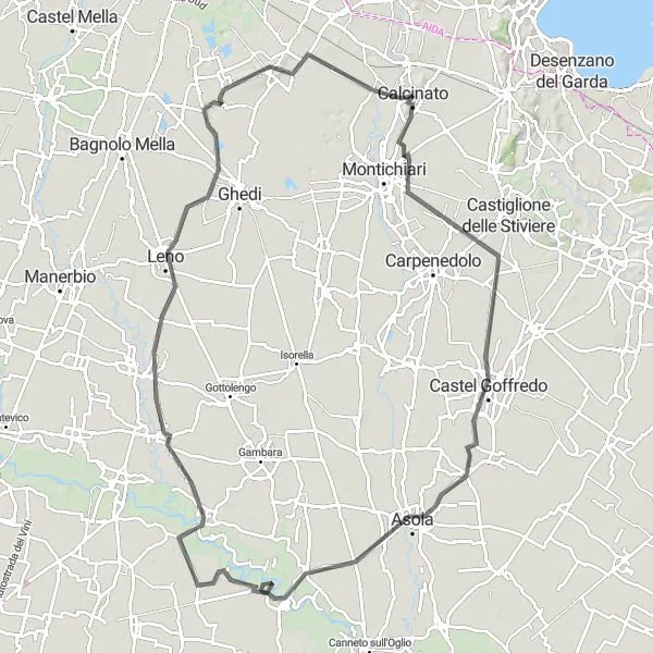Karttaminiaatyyri "Calcinato - Montecorone Cycling Route" pyöräilyinspiraatiosta alueella Lombardia, Italy. Luotu Tarmacs.app pyöräilyreittisuunnittelijalla