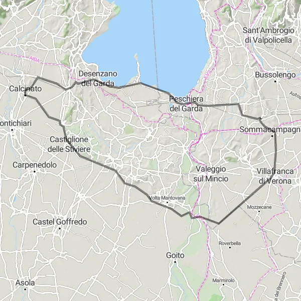 Miniature de la carte de l'inspiration cycliste "Exploration autour de Lonato del Garda" dans la Lombardia, Italy. Générée par le planificateur d'itinéraire cycliste Tarmacs.app
