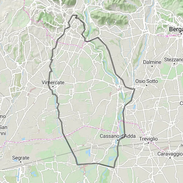 Miniatura mapy "Szlak Monte Robbio-Cassano d'Adda" - trasy rowerowej w Lombardia, Italy. Wygenerowane przez planer tras rowerowych Tarmacs.app