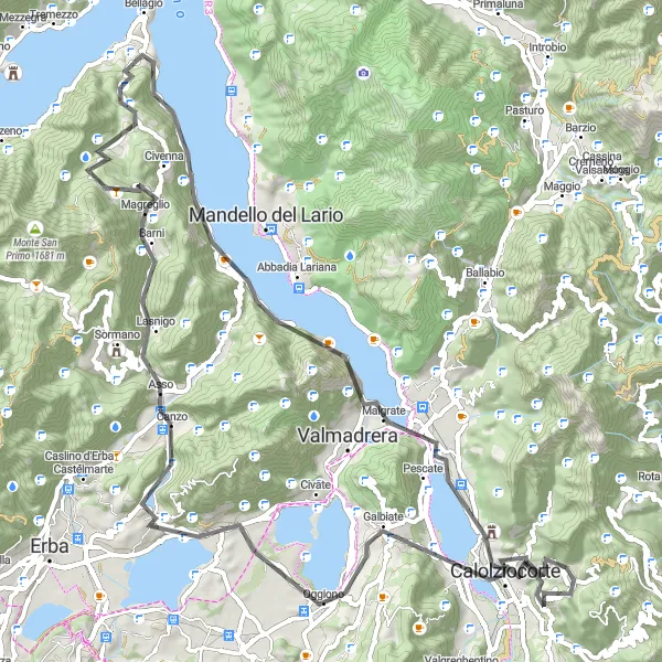 Mapa miniatúra "Trasa Monte Scioscia a Limonta" cyklistická inšpirácia v Lombardia, Italy. Vygenerované cyklistickým plánovačom trás Tarmacs.app
