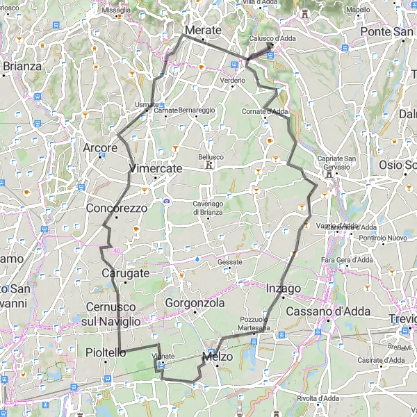 Karten-Miniaturansicht der Radinspiration "Historische Ortschaften Rundfahrt" in Lombardia, Italy. Erstellt vom Tarmacs.app-Routenplaner für Radtouren