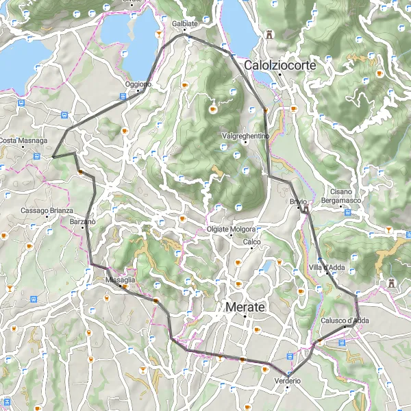 Miniatura della mappa di ispirazione al ciclismo "Esplorazione ciclistica tra Monte Robbio e Brivio" nella regione di Lombardia, Italy. Generata da Tarmacs.app, pianificatore di rotte ciclistiche