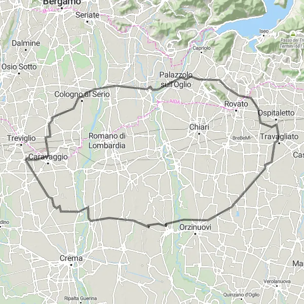 Karten-Miniaturansicht der Radinspiration "Rundtour durch Cologno al Serio und Misano di Gera d'Adda" in Lombardia, Italy. Erstellt vom Tarmacs.app-Routenplaner für Radtouren