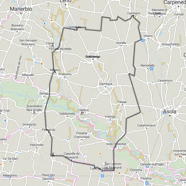 Miniaturní mapa "Výlet do Cadimarco a Senigy" inspirace pro cyklisty v oblasti Lombardia, Italy. Vytvořeno pomocí plánovače tras Tarmacs.app