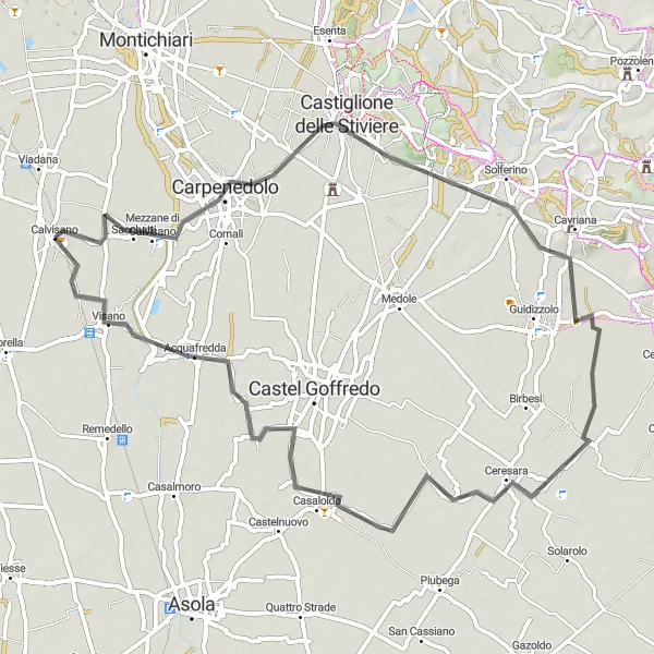 Mapa miniatúra "Vesnický okruh kolem Calvisana" cyklistická inšpirácia v Lombardia, Italy. Vygenerované cyklistickým plánovačom trás Tarmacs.app