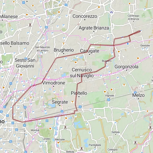 Miniatuurkaart van de fietsinspiratie "Gravelroute van Cambiago naar Cambiago" in Lombardia, Italy. Gemaakt door de Tarmacs.app fietsrouteplanner