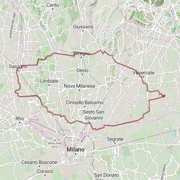 Mapa miniatúra "Trasa cez Lainate a Barlassina" cyklistická inšpirácia v Lombardia, Italy. Vygenerované cyklistickým plánovačom trás Tarmacs.app