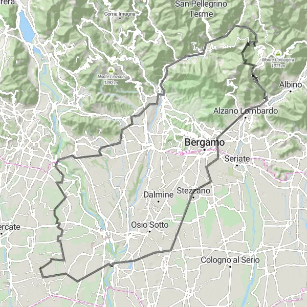 Miniatua del mapa de inspiración ciclista "Ruta de ciclismo de carretera en Cambiago y alrededores" en Lombardia, Italy. Generado por Tarmacs.app planificador de rutas ciclistas
