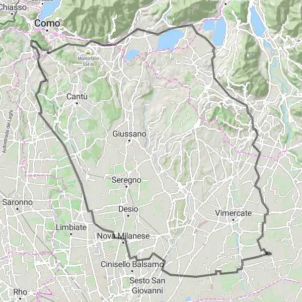 Miniatua del mapa de inspiración ciclista "Ruta de ciclismo de carretera en los alrededores de Cambiago" en Lombardia, Italy. Generado por Tarmacs.app planificador de rutas ciclistas
