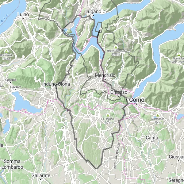 Miniatua del mapa de inspiración ciclista "Ruta Panorámica por Bulgarograsso y Monte San Salvatore" en Lombardia, Italy. Generado por Tarmacs.app planificador de rutas ciclistas