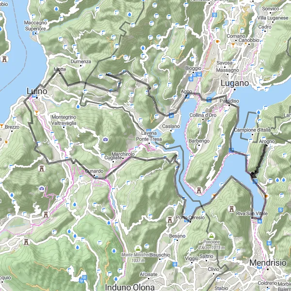 Miniatura mapy "Trasa przez urokliwe widoki Lago di Lugano" - trasy rowerowej w Lombardia, Italy. Wygenerowane przez planer tras rowerowych Tarmacs.app