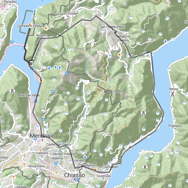 Kartminiatyr av "Sjöövergång till Mendrisio" cykelinspiration i Lombardia, Italy. Genererad av Tarmacs.app cykelruttplanerare