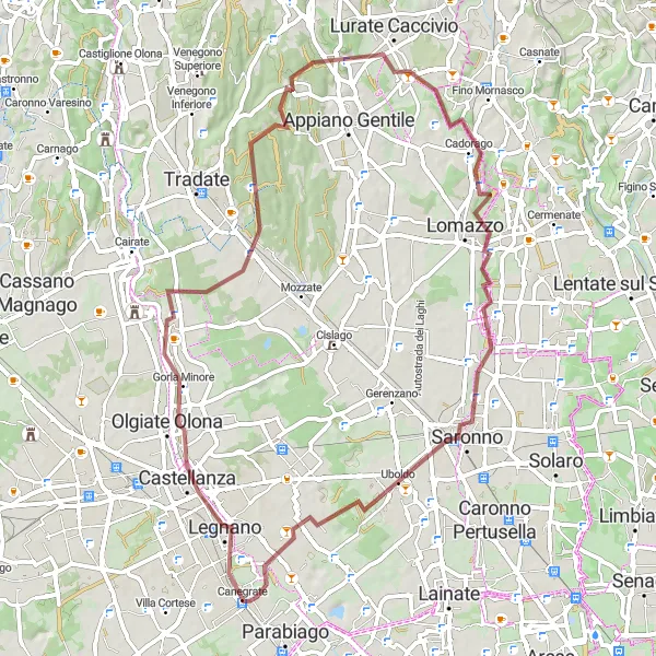 Karten-Miniaturansicht der Radinspiration "Fahrradtour durch Locate Varesino und Rovellasca" in Lombardia, Italy. Erstellt vom Tarmacs.app-Routenplaner für Radtouren