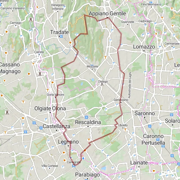 Kartminiatyr av "Grusvei tur fra Canegrate" sykkelinspirasjon i Lombardia, Italy. Generert av Tarmacs.app sykkelrutoplanlegger