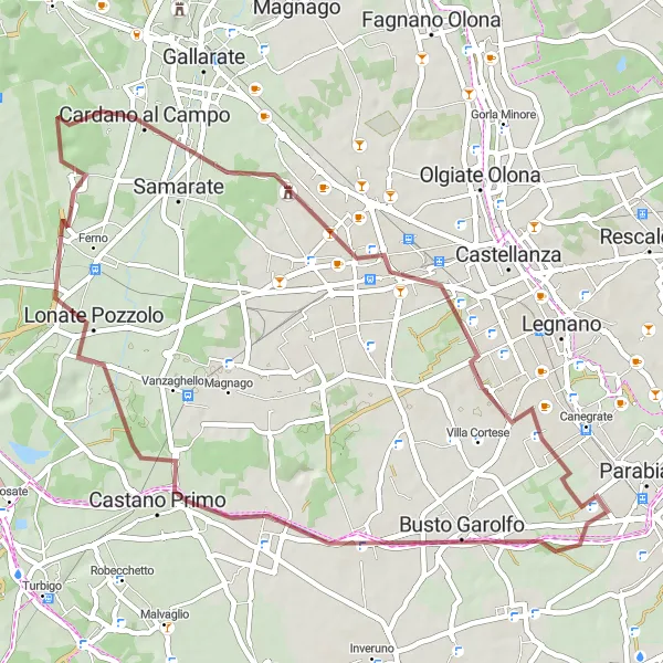 Miniatua del mapa de inspiración ciclista "Ruta de grava alrededor de Canegrate" en Lombardia, Italy. Generado por Tarmacs.app planificador de rutas ciclistas