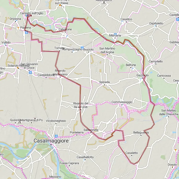 Map miniature of "Gravel Routes along the Po River" cycling inspiration in Lombardia, Italy. Generated by Tarmacs.app cycling route planner