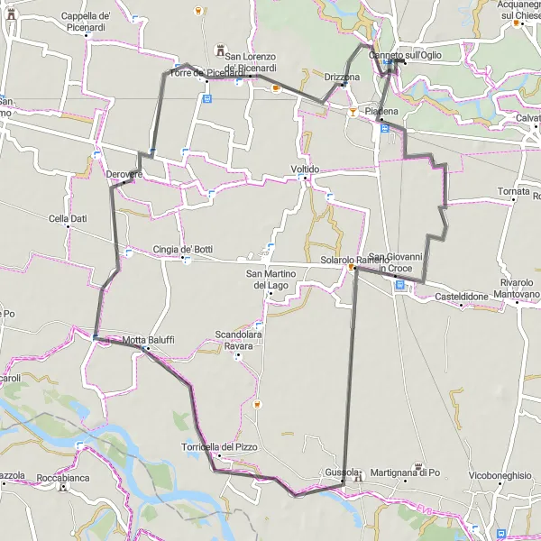 Mapa miniatúra "Kolo okolo Canneto sull'Oglio - Cesta" cyklistická inšpirácia v Lombardia, Italy. Vygenerované cyklistickým plánovačom trás Tarmacs.app