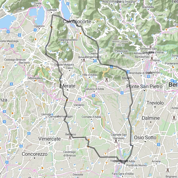 Map miniature of "Scenic Road Loop" cycling inspiration in Lombardia, Italy. Generated by Tarmacs.app cycling route planner