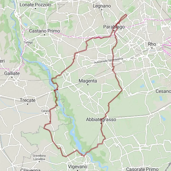 Miniatuurkaart van de fietsinspiratie "Villastanza en Bernate Ticino Gravelroute" in Lombardia, Italy. Gemaakt door de Tarmacs.app fietsrouteplanner