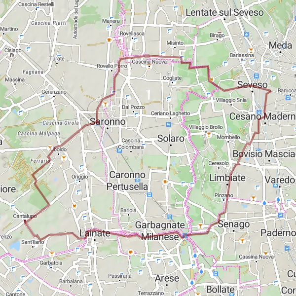 Miniaturní mapa "Cyklotrasa kolem Cantalupo" inspirace pro cyklisty v oblasti Lombardia, Italy. Vytvořeno pomocí plánovače tras Tarmacs.app