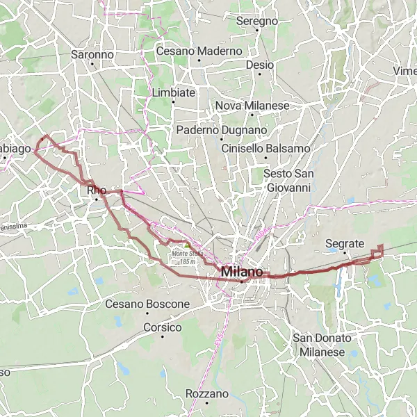 Miniature de la carte de l'inspiration cycliste "Randonnée gravel jusqu'à Monte Stella" dans la Lombardia, Italy. Générée par le planificateur d'itinéraire cycliste Tarmacs.app