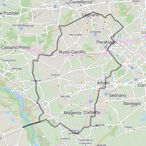 Kartminiatyr av "Upplev San Lorenzo, Poglianasca, Ponte Vecchio, Cuggiono och Legnano på cykel" cykelinspiration i Lombardia, Italy. Genererad av Tarmacs.app cykelruttplanerare