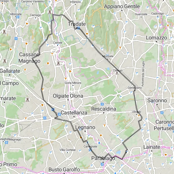 Karten-Miniaturansicht der Radinspiration "Radtour nach Gerenzano und Sant'Ilario" in Lombardia, Italy. Erstellt vom Tarmacs.app-Routenplaner für Radtouren