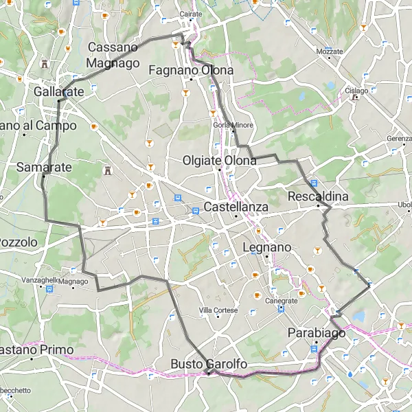 Map miniature of "Cantalupo to Busto Garolfo Loop" cycling inspiration in Lombardia, Italy. Generated by Tarmacs.app cycling route planner