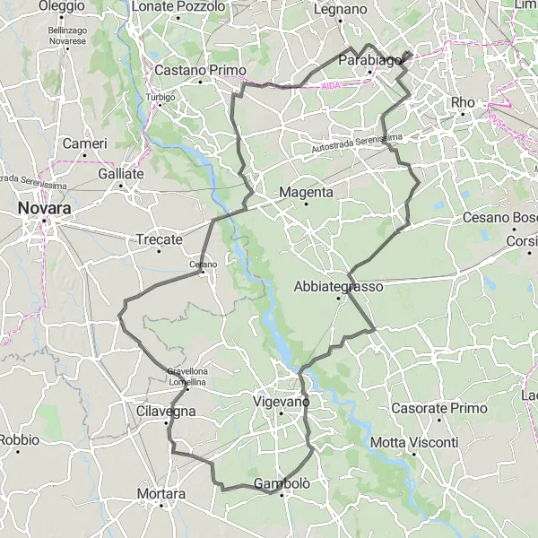 Kartminiatyr av "Landevei rundtur til Cantalupo" sykkelinspirasjon i Lombardia, Italy. Generert av Tarmacs.app sykkelrutoplanlegger