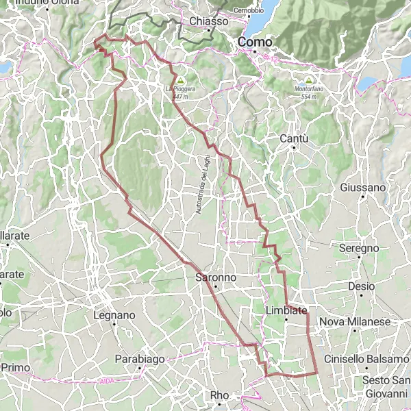 Kartminiatyr av "Kupert grustur til Tradate" sykkelinspirasjon i Lombardia, Italy. Generert av Tarmacs.app sykkelrutoplanlegger