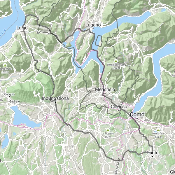 Miniatua del mapa de inspiración ciclista "Ruta de Cantù a Lavena Ponte Tresa y de regreso" en Lombardia, Italy. Generado por Tarmacs.app planificador de rutas ciclistas