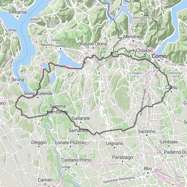 Miniatua del mapa de inspiración ciclista "Cantù - Monte Belvedere - Cantù" en Lombardia, Italy. Generado por Tarmacs.app planificador de rutas ciclistas