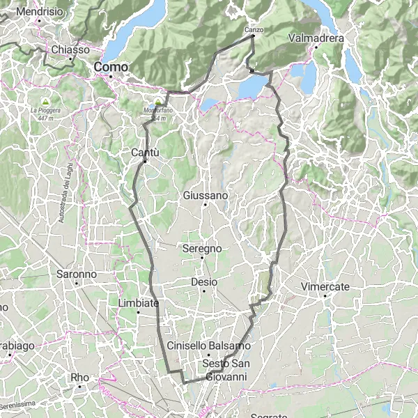 Kartminiatyr av "Kanter av Lombardia" sykkelinspirasjon i Lombardia, Italy. Generert av Tarmacs.app sykkelrutoplanlegger