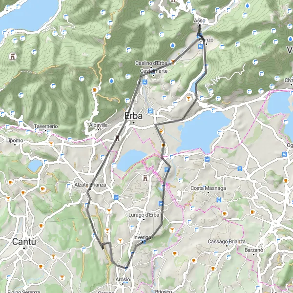 Map miniature of "Scenic Ride to Monte Spinei" cycling inspiration in Lombardia, Italy. Generated by Tarmacs.app cycling route planner